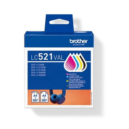 MULTIPACK BROTHER LC521VAL 4 CARTUCCE (NERO, CIANO, MAGENTA GIALLO) DA 500 PGG X DCP-J1260W DCP-J1310DW DCP-J1360DW DCP-J1460DW