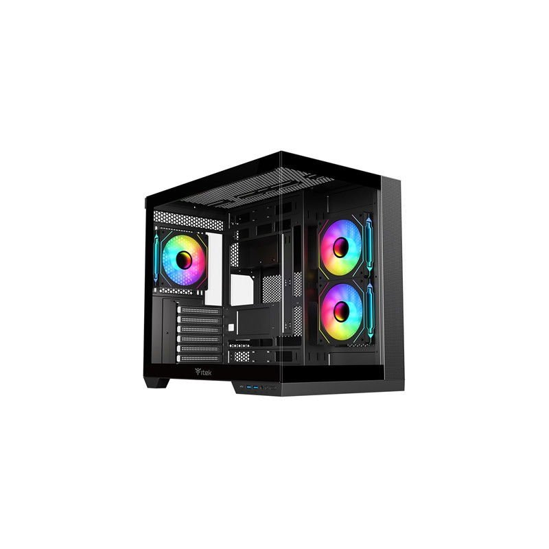 CABINET ITEK DARK CAVE DS - GAMING TOWER, ATX, 3X12CM ARGB FAN, 2XUSB3 TYPE-C, SIDE PANEL TEMP GLASS (ITGCADCDSB)
