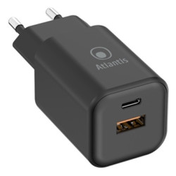 ALIMENTATORE X NB UNIVERSALE ATLANTIS P008-PD65GN-2U 65W NERO CON PORTA PD TYPE_C -INCL.CAVO M/M DA 1,8MT FINO:01/12