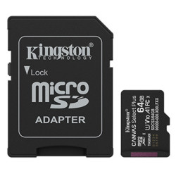 MICRO SECURE DIGITAL 64GB SDCS3/64GB CLASS10 UHS-I, U1, V10, A1 100MB/S + ADATTATORE CANVAS SELECT PLUS GEN3 KINGSTON