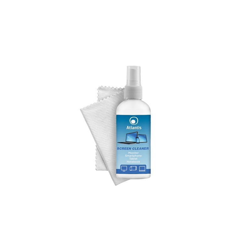 BOMBOLETTA SPAY LIQUIDO DETERGENTE X MONITOR LCD/SMARTPHONE/TABLET ATLANTIS P002-1002227 DA 100ML + PANNO MICROFIBRA 20X20