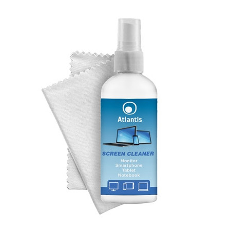 BOMBOLETTA SPAY LIQUIDO DETERGENTE X MONITOR LCD/SMARTPHONE/TABLET ATLANTIS P002-1002227 DA 100ML + PANNO MICROFIBRA 20X20